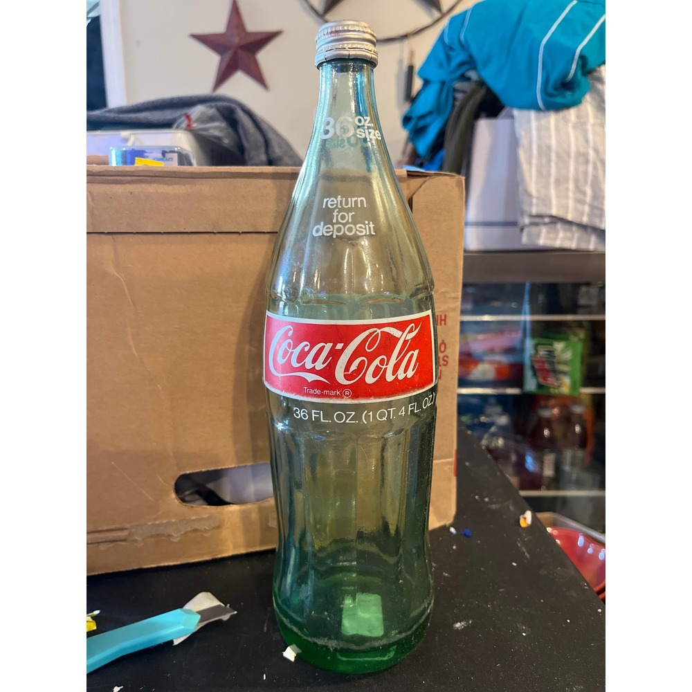 Vintage Coca-Cola 36 oz Glass Bottle Green Tint Return for Deposit 1 Quart 4 oz